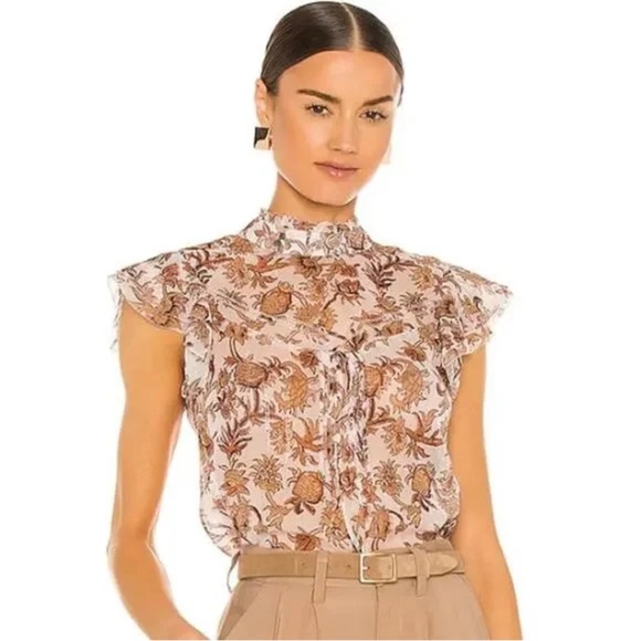 Veronica Beard Cream and Brown Floral Blouse - Picture 1 of 8